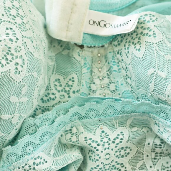On Gossamer Aqua Lace Crystal Trim Underwire Bra w Thong Panties Set NEW 34C / L - Picture 4 of 4